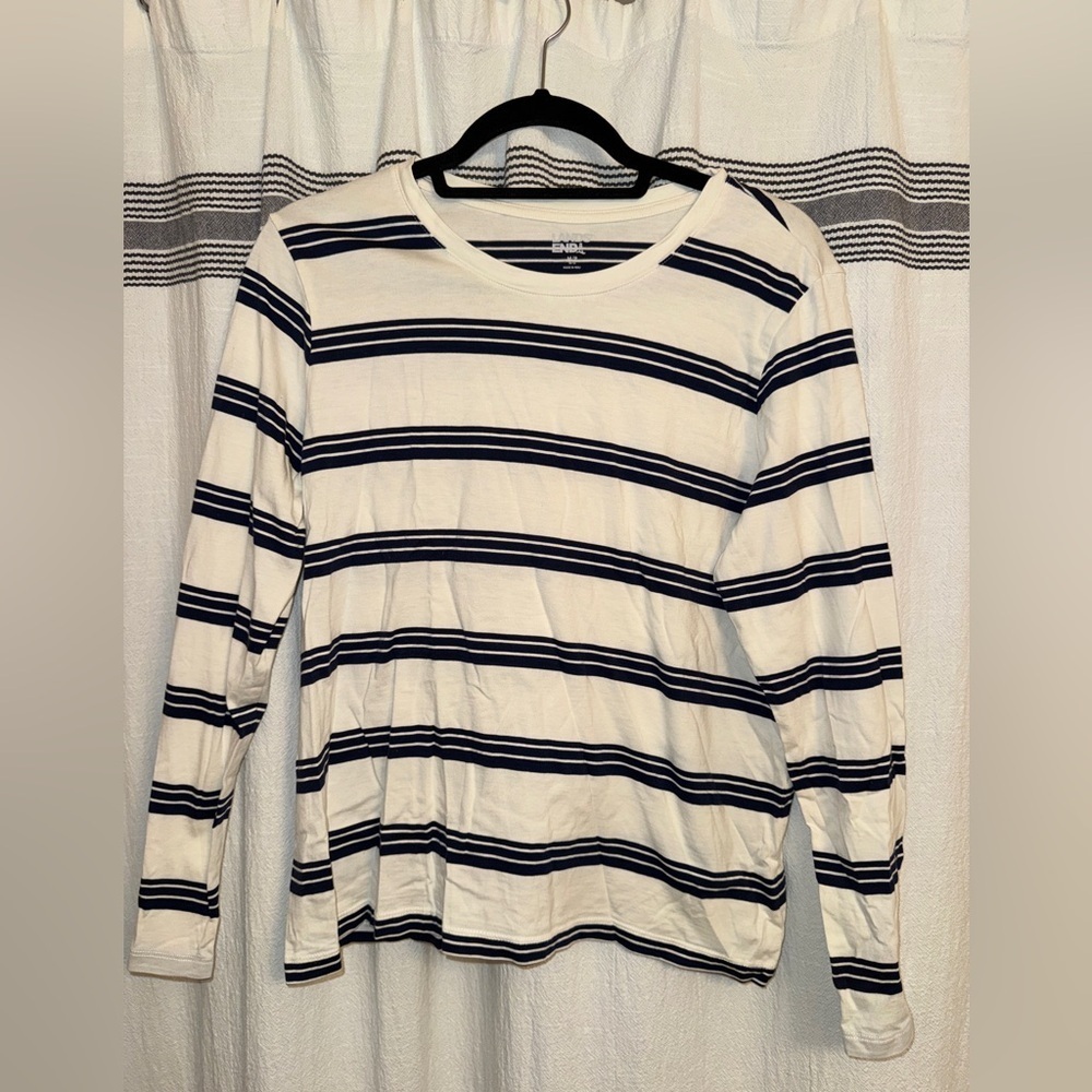 Lands' End Navy and White Striped Tee